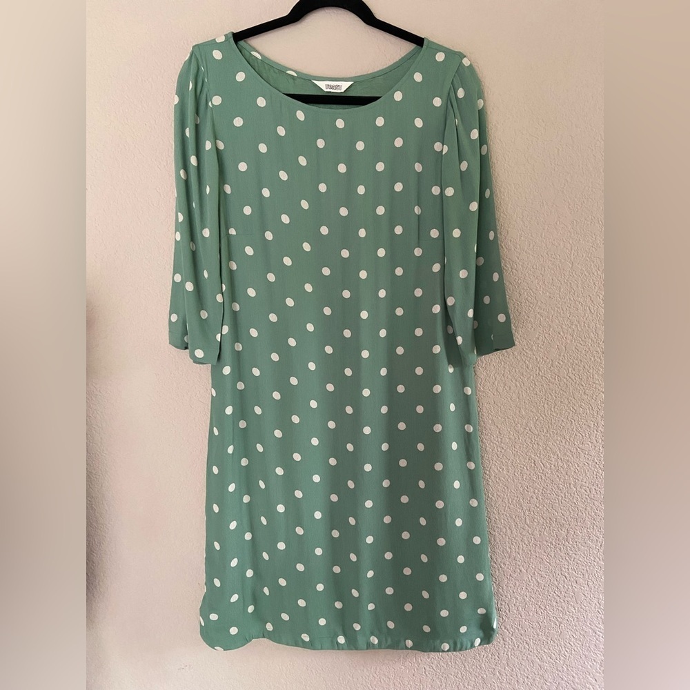 Toast Marianne Tunic Dress Jade Green 3/4 sleeve polka dot UK 10 US 6? Lined